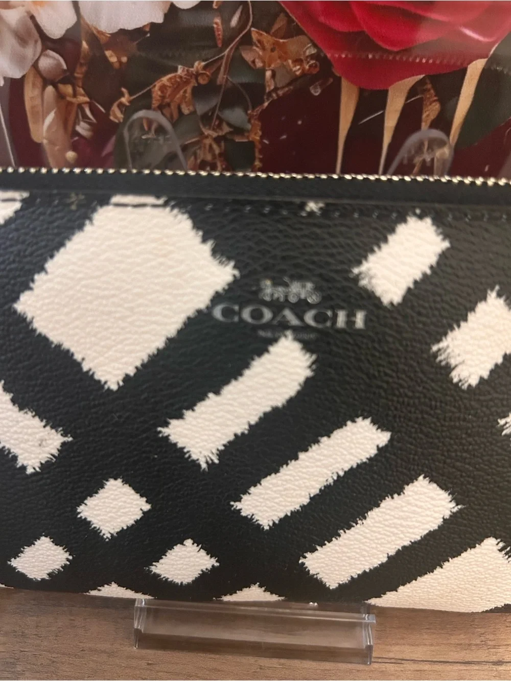Coach Black and White Geometric Leather Wristlet
